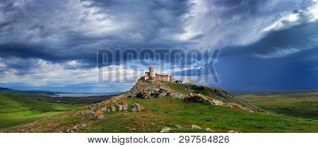 Enisala fortress on cloudy day, Dobrogea, Romania