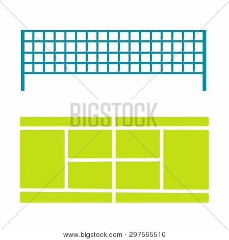 Tennis Court And Divider Net Vector Icons. Symbol In Flat Style Isolated On White Background