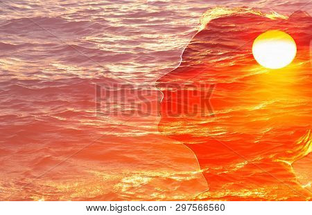 double exposure of woman head and sky -  mindfulness, meditation, mental health, depression