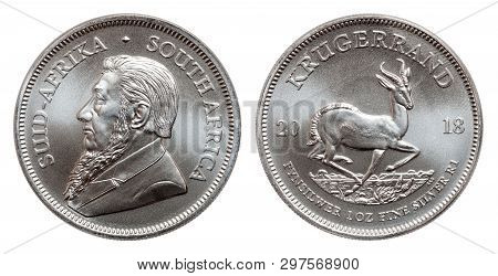 South African Krugerrand 1 Ounce Silver Bullion Coin Isolated On White Background