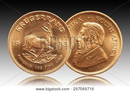 South African Krugerrand 1 Ounce Gold Bullion Coin Gradient Background