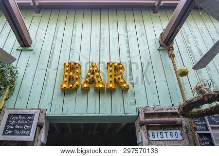Ses Salines, Mallorca, Spain - April 15, 2019: Cozy Bar And Restaurant Cassai Exterior Street View A