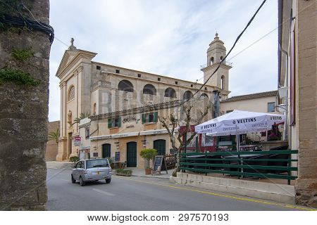 Ses Salines, Mallorca, Spain - April 15, 2019: Cozy Bar And Restaurant Cassai Exterior Street View A