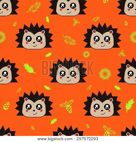 Cute Kids Hedgehog Pattern For Girls And Boys. Colorful Hedgehog On The Abstract Background Create A