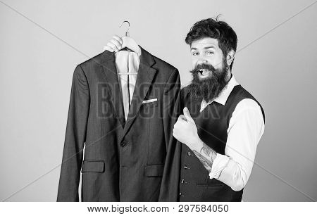 Fashion For Business People. Custom Made Suit. Man Bearded Fashion Couturier Tailor. Elegant Custom 