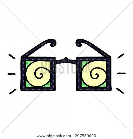 comic book style cartoon of a hypno glasses