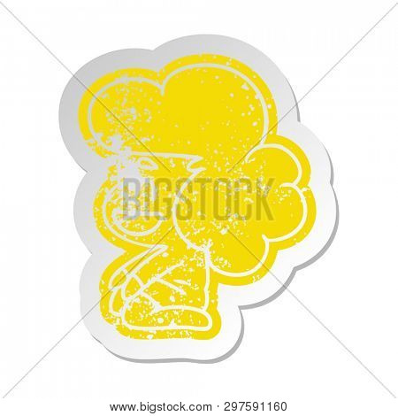 distressed old cartoon sticker of a kawaii alien girl