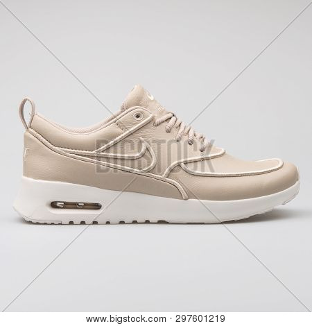 Vienna, Austria - August 7, 2017: Nike Air Max Thea Ultra Si Beige Sneaker On White Background.
