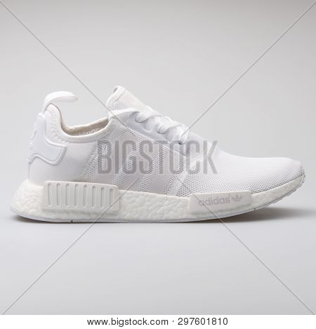 Vienna, Austria - August 7, 2017: Adidas Nmd R1 White Sneaker On White Background.