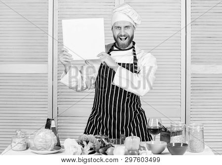 Ultimate Cooking Guide For Beginners. Book Family Recipes Copy Space. According To Recipe. Man Beard