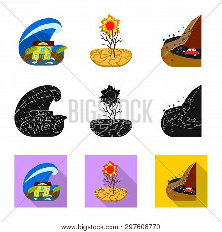 Vector Illustration Of Weather And Distress Icon. Set Of Weather And Crash Stock Symbol For Web.