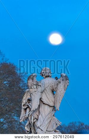 Bernini Angel Castel Ponte Sant Angelo Rome Italy. Gian Lorenzo Bernini Famous Italian Sculptor In 1