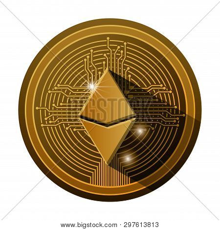 Cryptocurrency Etherum Coin With Circuit Lines Vector Illustration Design
