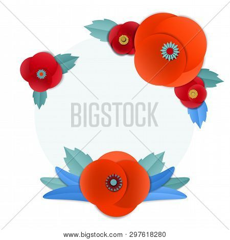 Vector Cut Paper Poppy Flowers In Wreath