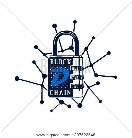 Digibyte Blockchain Logo Graphic. Dgb Digital Asset Concept. Crypto Emblem With Lock. Blockchain Tec