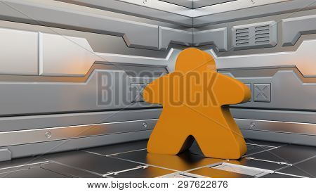 Meeples On A Spaceship. Board Games In A Fantastic Settings 3d Illustrations