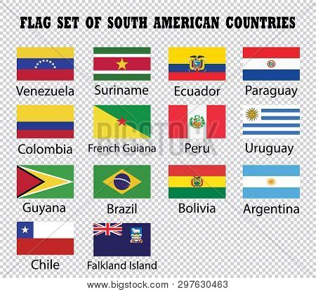 Flag Set Of South American Countries.south American Countries Flags In Transparent Background Drawin
