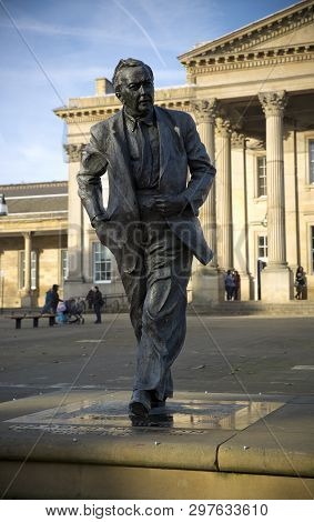 A Statue Of Former Prime Minister And Founder Of The Open University, Harold Wilson. Labour Politici