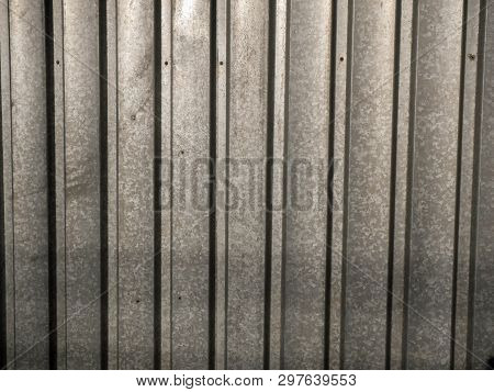 Galvanised Sheet Steel Garden Fence Close Up Shot , Image For Background.