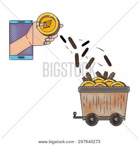 Cryptocurrency Etherum Coins Set Icons Vector Illustration Design