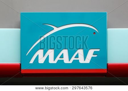 Bourg, France - Avril 7, 2019: Maaf Assurances Logo On A Wall. Maaf Assurances Is A French Mutual In