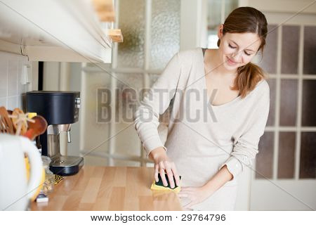 Junge Frau, Hausarbeit, Reinigung der Küche