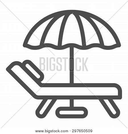Beach Umbrella And Chair Line Icon. Vacation Vector Illustration Isolated On White. Travel Outline S