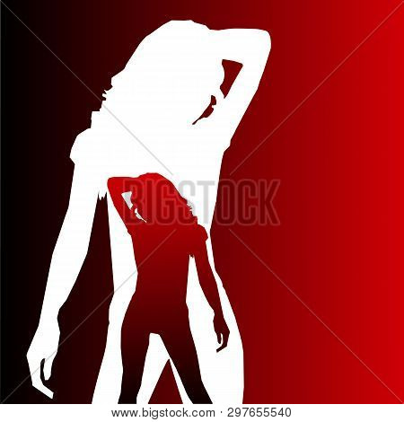 Predatory Girl Silhouette. Red Background. Sexy Girl