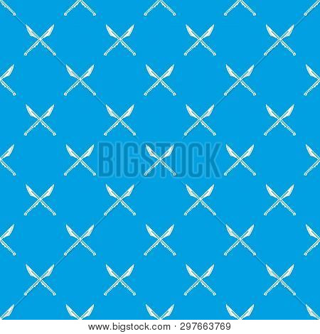 Japanese Tanto Daggers Pattern Repeat Seamless In Blue Color For Any Design. Geometric Illustration