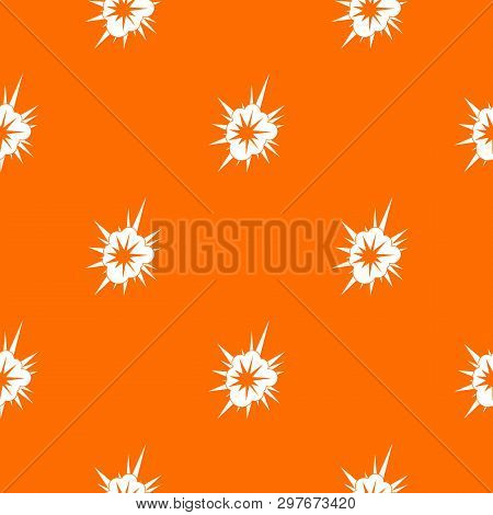 Nucleate Explosion Pattern Repeat Seamless In Orange Color For Any Design. Geometric Illustration