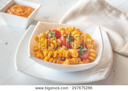 Portion Of Pasta With Tomato And Ricotta Pesto
