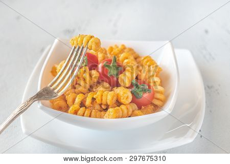 Portion Of Pasta With Tomato And Ricotta Pesto
