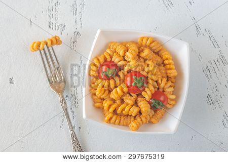 Portion Of Pasta With Tomato And Ricotta Pesto