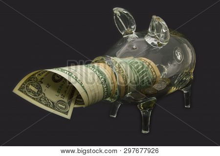 A See Through Piggy Bank With Money Coins