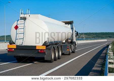 Odesa region, Ukraine, August 25, 2017 - Truck is going up the highway E95