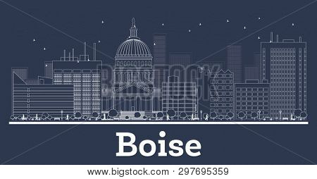 Outline Boise Idaho City Skyline with White Buildings. Business Travel and Concept with Modern Architecture. Boise Cityscape with Landmarks.