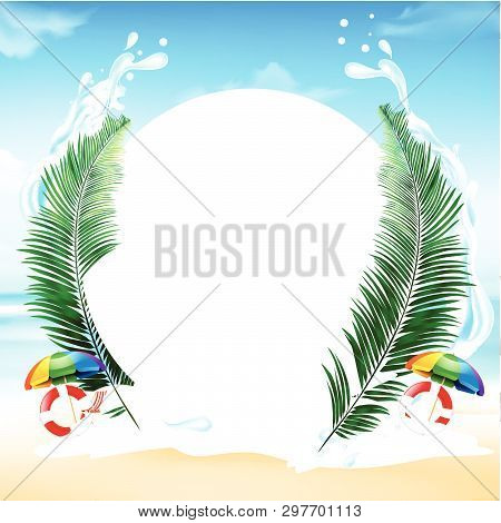 Summer Sale Titile On White Rectangle Over Abstract Background Top View Of Sand And Sea Beach Starfi