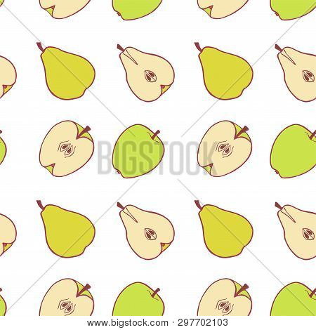 Fruit Pear And Apple Seamless Pattern, Great Design For Any Purposes. Hand Drawn Fabric Texture Patt