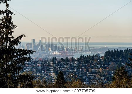 Burnaby, Canada - November 17, 2018: View From Burnaby Mountain Park In Sunny Autumn Day.