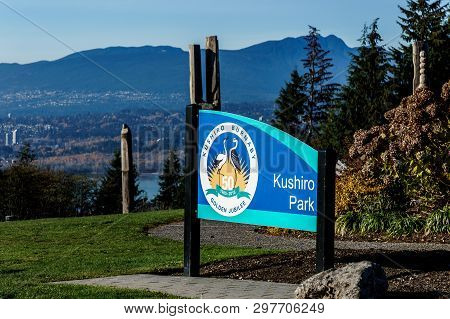 Burnaby, Canada - November 17, 2018: Burnaby Mountain Park In Sunny Autumn Day.