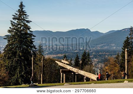 Burnaby, Canada - November 17, 2018: Burnaby Mountain Park In Sunny Autumn Day.