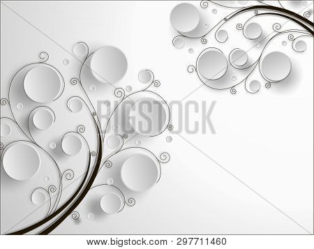 3d Monochrome Illustration, Light Background, Circles And Ornamental Lines