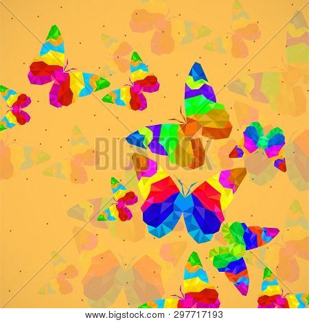 Abstract Background With Butterfly Of Colorful Triangles, Polygonal Geometric Structure. Vector Desi