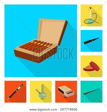 Vector Illustration Of Smoke And Statistics Symbol. Set Of Smoke And Stop Vector Icon For Stock.