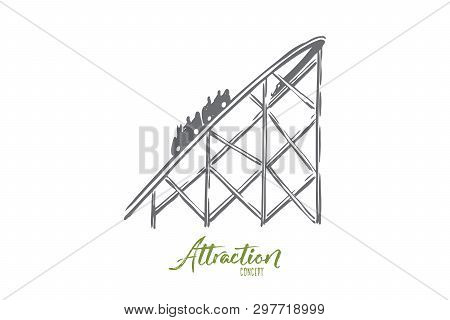 Attraction, Rollercoaster, Fun, Ride, Amusement Concept. Hand Drawn Rollercoaster Attraction For Kid