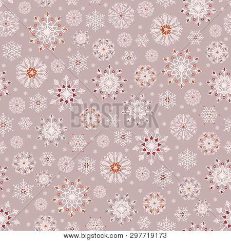 Bohemian Christmas Lace Snowflakes Vector Seamless Pattern Background For Fabric, Wallpaper, Scrapoo