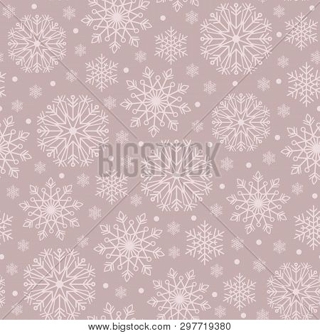 Simple Monochrome Bohemian Christmas Lace Snowflakes Vector Seamless Pattern Background For Fabric, 