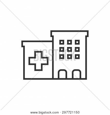 Hospital Building Icon In Flat Style. Infirmary Vector Illustration On White Isolated Background. Me