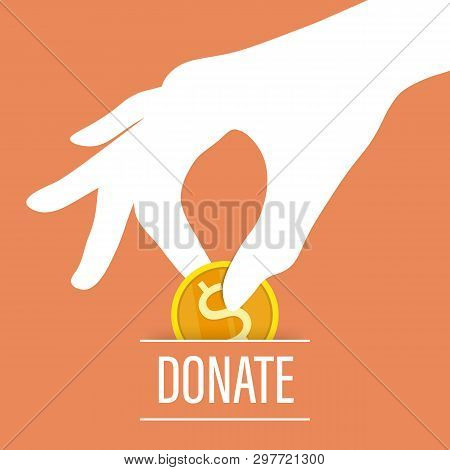 Hand Hold Gold Coin Donate Box Vector