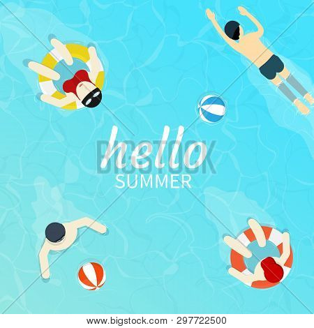 Summer  Party Swimming Pool Top View Vector